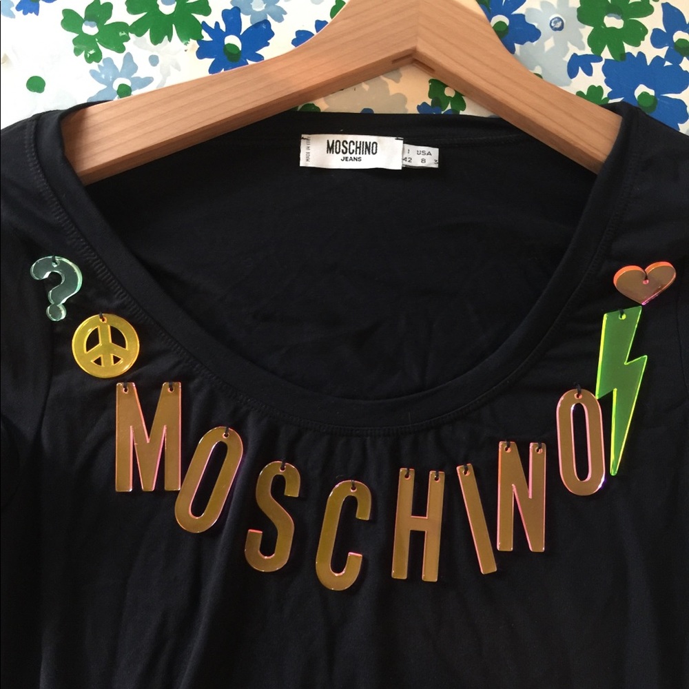 90s MOSCHINO Logo Scoop Neck Mini Bodycon Dress - Picture 4 of 4
